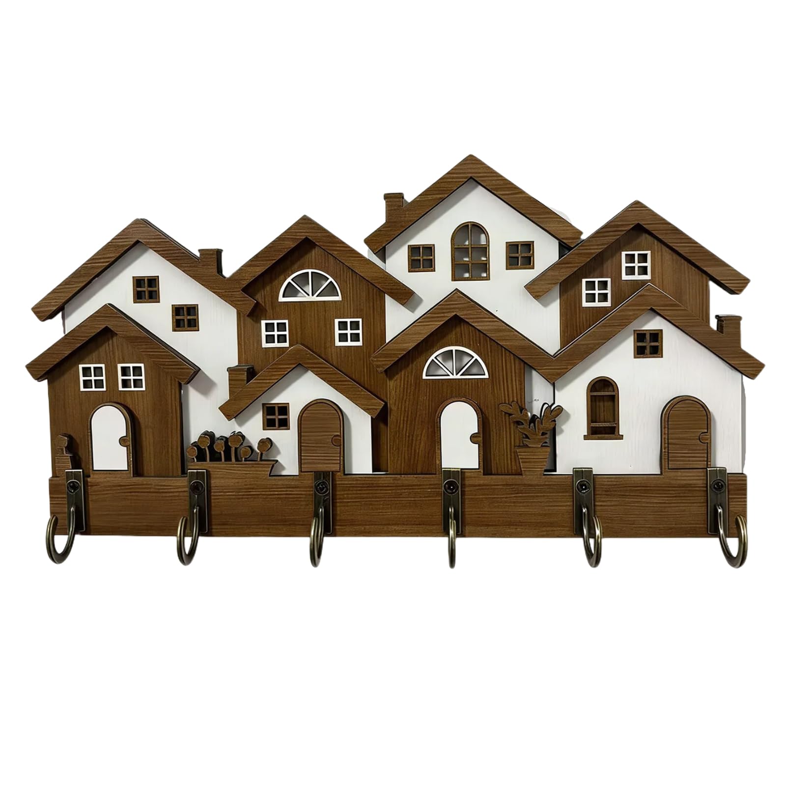 FGDTREE Wooden 3D House Hanger Artistic Storage Rack for Entryway Functional and Home Decoration European House Rack