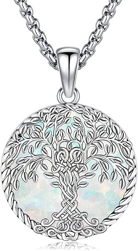 Eusense Collar de ópalo para mujeres y hombres, joyería de ópalo azul y blanco de plata de ley 925 con dije de ópalo auténtico, regalo