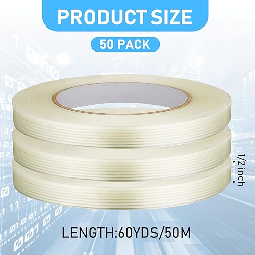 Miniatura 2 de Treela 50 rollos de cinta de fleje de filamento de 12 pulgada x 60 yardas, 5.5 mil de fibra de vidrio reforzada transparente, cinta de envío