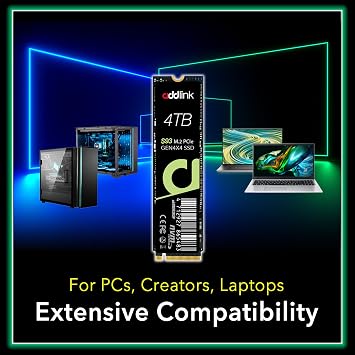 Addlink S93 4TB PCIe 4.0 M.2 Gen 4 Bellek Genişletme SSD, 7400 MB/sn'ye kadar, Dizüstü Bilgisayar, Oyun ve İçerik Oluşturucular için HMB Teknolojili Dahili Katı Hal Sürücüsü