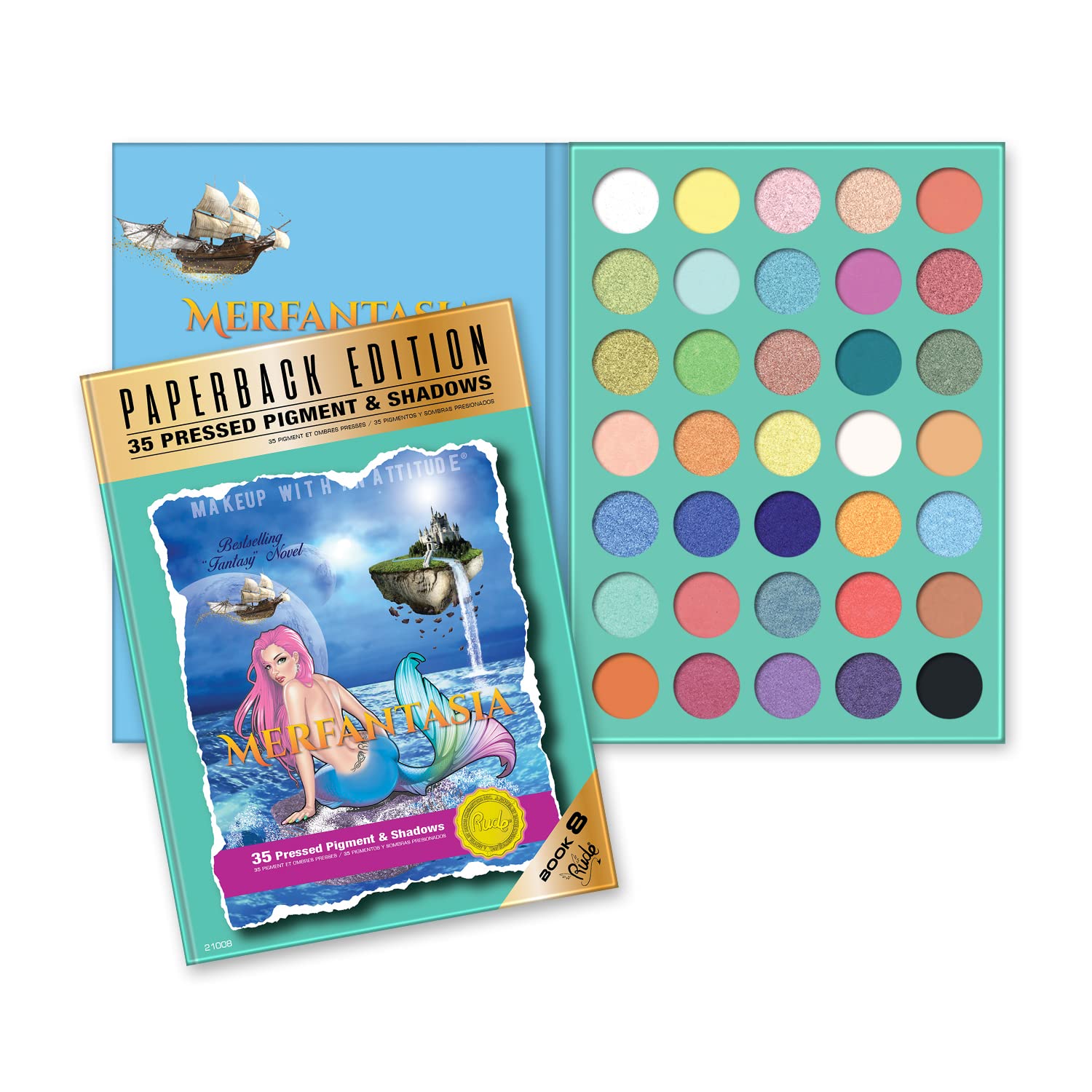 Merfantasia Paleta de sombras de ojos, edición de tapa blanda de RUDE Cosmetics para mujer, sombra de ojos de 0.75 onzas