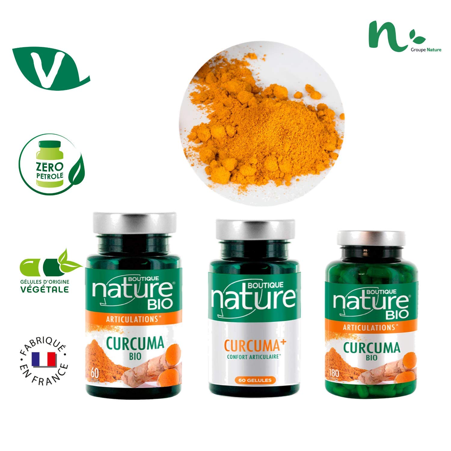 Boutique Nature - Complément Alimentaire - Articulations - Curcuma Poivre Noir BIO - 60 Gélules Végétales - Pour un bon Fonctionnement des Articulations