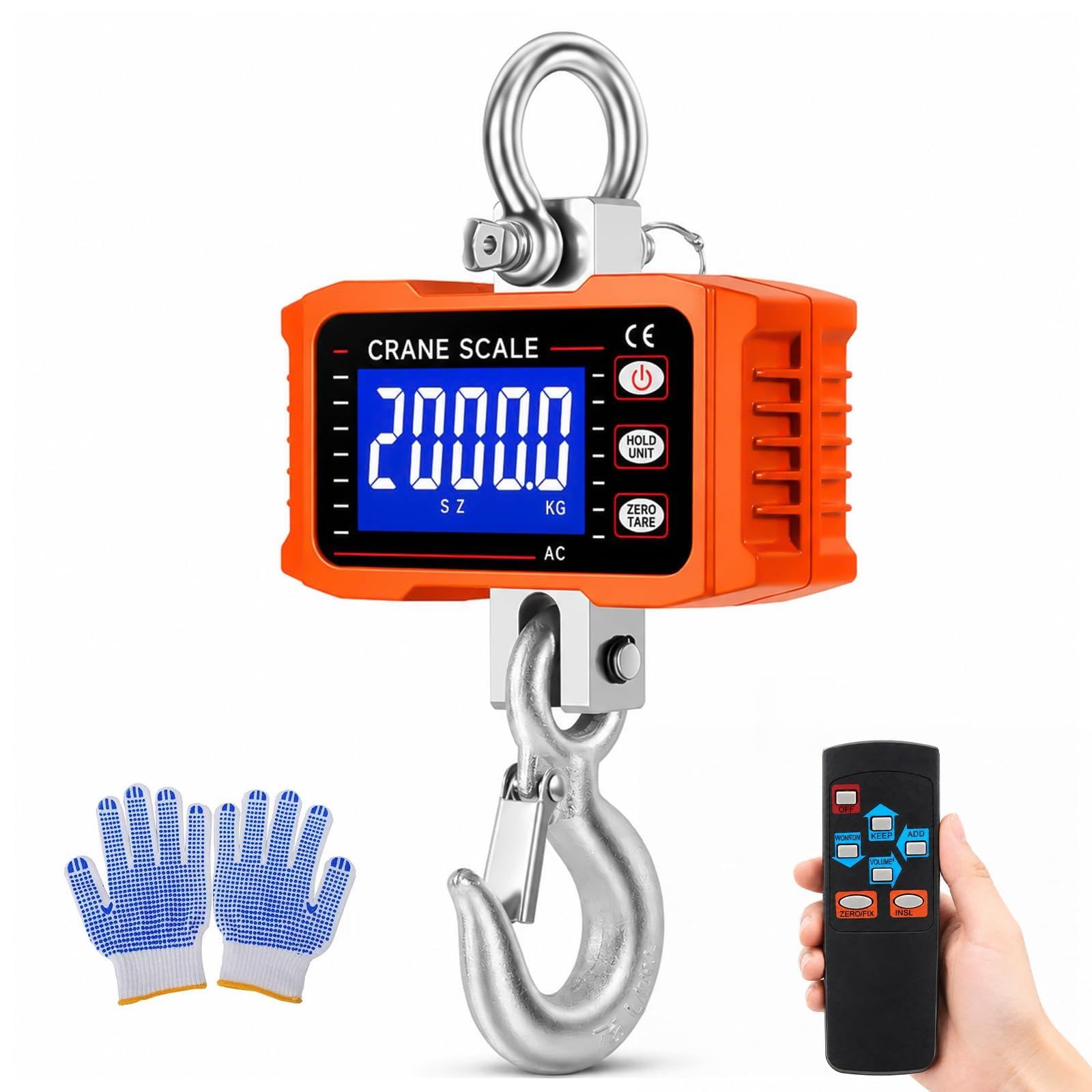 Kranwaage, 2000kg Digitale Hängende Waage mit Fernbedienung Industrielle Hängewaage Elektronische Kranwaage mit LCD Display für Bauernhof und Fabrik