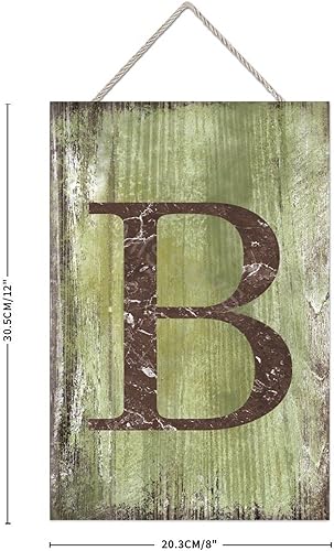 Vista 256 de Letrero colgante de madera con letra J, letrero de madera para decoración del hogar, 26 letras del alfabeto de metal, placa de madera, decoración