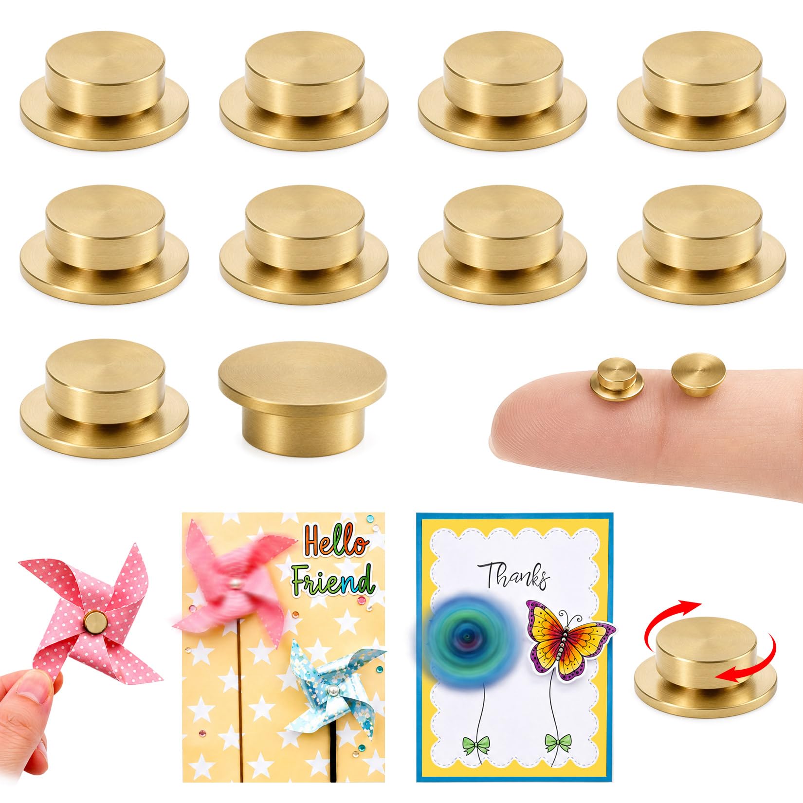 10 Pezzi Cuscinetto Rotante Mini Metallo, 7mm 360° Grado Rotazione, Lager Rotazione per Carte Craft Cartoncino Scrapbooking