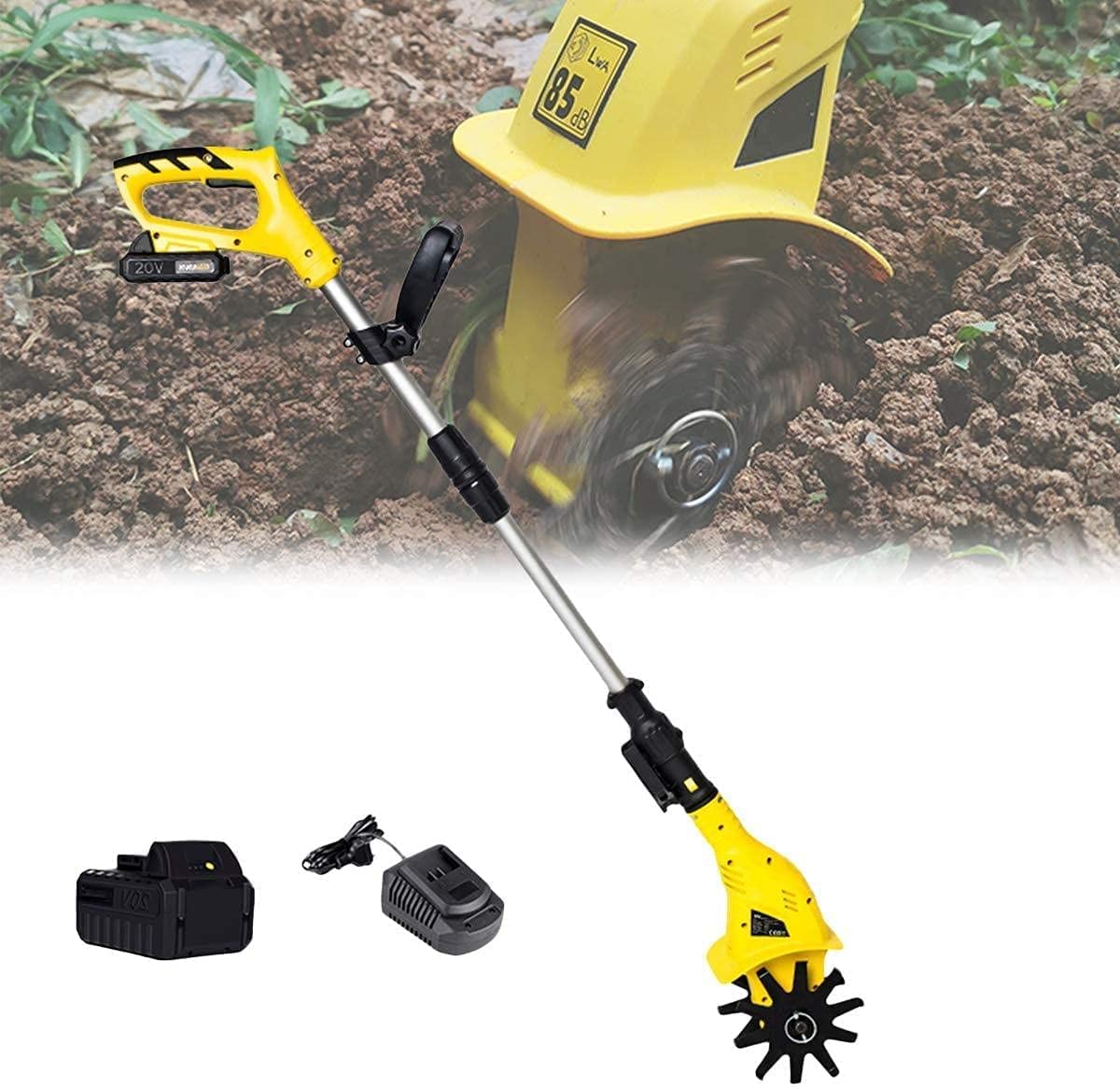 UWYTGF Electric Cordless Tiller Cultivator/Rotavator with Rechargeable Battery and Charger - Working Width 10Cm, Tilling Depth 16Cm, Ideal Cultivator for Soil Loosening