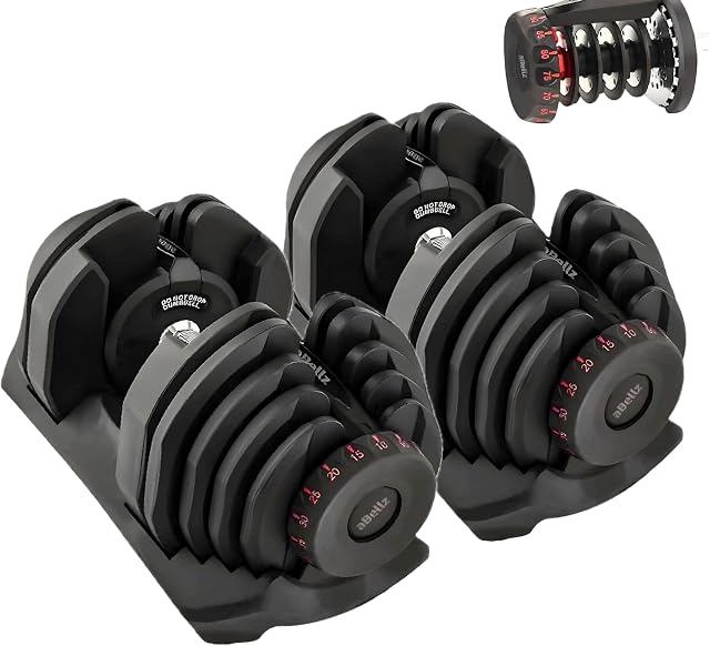 90 Lb Adjustable Dumbbell Set (10 - 90 Lbs) : 17 Adjustable Weight Settings, Compact Dumbbells Set, Switch Between Exercise Workout, Weights for Home Gym & Fitness | Haltere Ajustable, Poids Ajustable, Alteres — Single & Pair