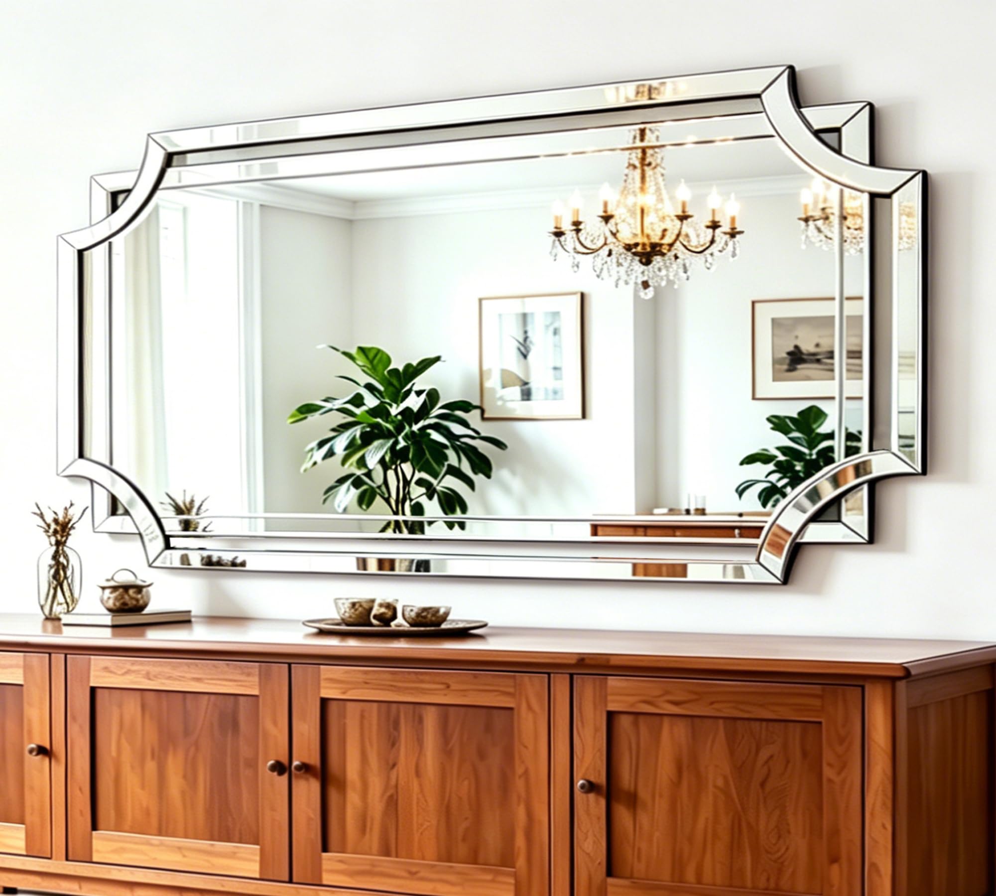 Photo 1 of Chende Large Full Length Mirror for Wall, 59"x30" Large Decorative Mirror with Beveled Scalloped Corner, Modern Elegant Home Decor for Bedroom Living Room Bathroom Dressing Room Entryway Hallway