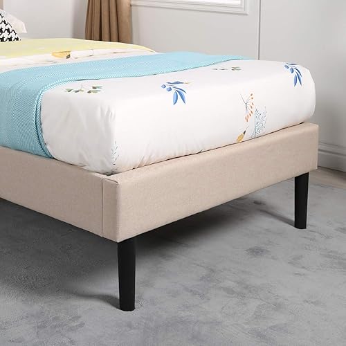 Miniatura 6 de VECELO Cama tapizada clásica con panel de tela cosida de diamante, base de colchón, fácil montaje, soporte de listones fuertes, tamaño individual,