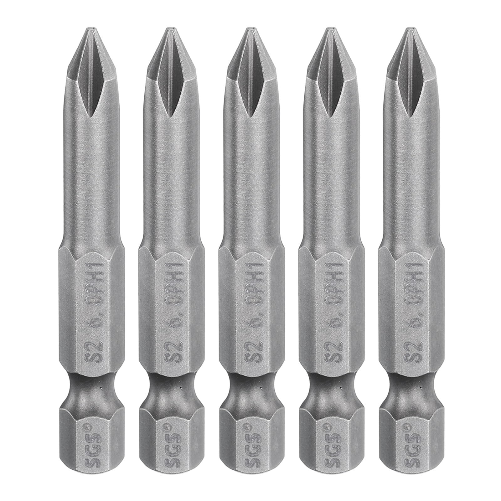 HARFINGTON 5 puntas de destornillador Phillips #1 PH1 de 1/4 pulgadas de vástago hexagonal de 2 pulgadas de largo magnético S2 de acero de grado industrial, brocas eléctricas de cabeza cruzada de