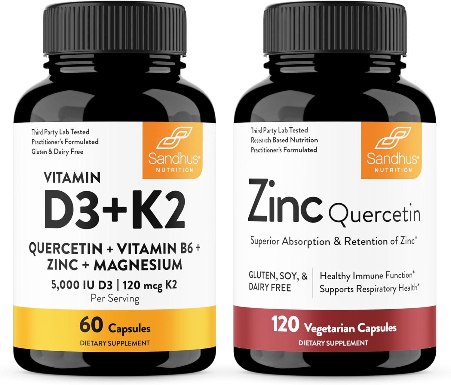 Sandhu's Vitamin D3 K2 Bundle with Zinc Quercetin Capsules | Supports Immune, Energy, Skin, Teeth & Muscle Health