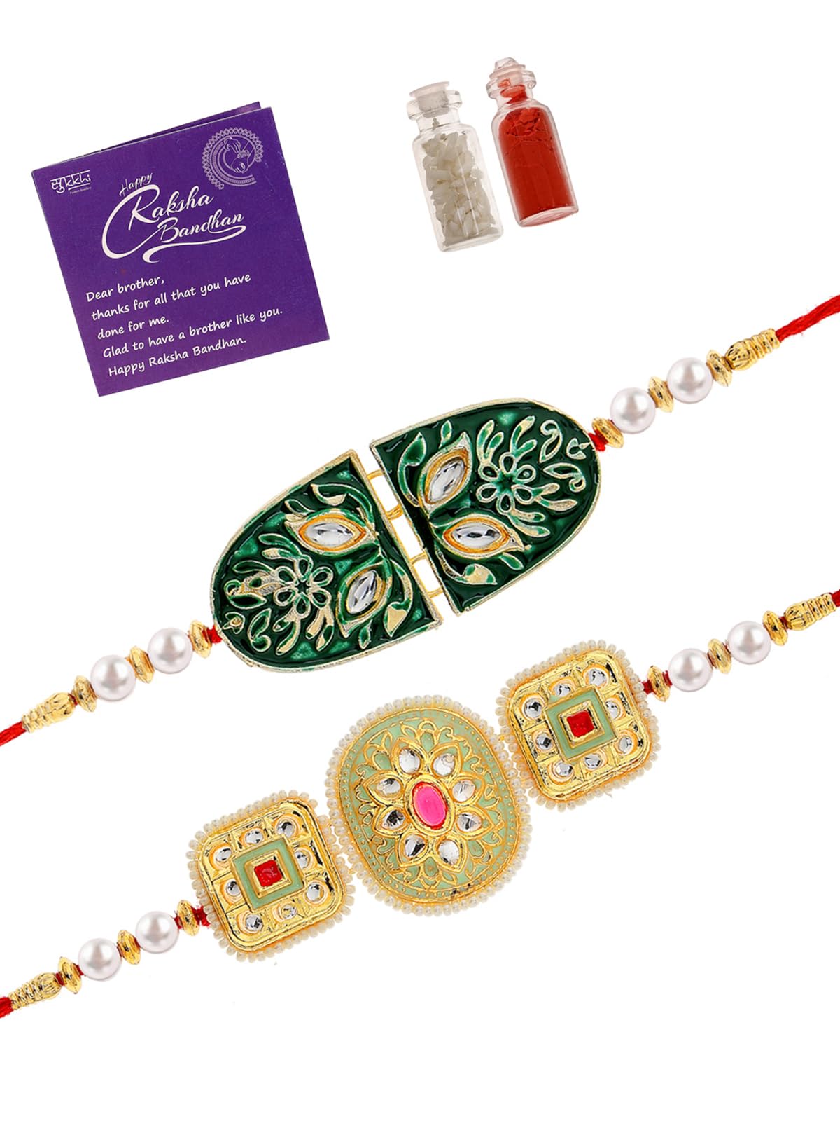 See full amazon price history chart for Sukkhi Rakhi Elegant Kundan & Pearls Designer Meenakari Gold Plated Premium Rakhi for Brother With Roli Chawal & Greeting Card|Rakhi for Brother/Bhaiya/Bhai/Men|Rakhi Combo-Set of 2|CBRAK106961 Sukkhi Rakhi Elegant Kundan & Pearls Designer Meenakari Gold Plated Premium Rakhi for Brother With Roli Chawal & Greeting Card|Rakhi for Brother/Bhaiya/Bhai/Men|Rakhi Combo-Set of 2|CBRAK106961 (B0D6BZCZ1L) Amazon Price History, Amazon Price Tracker