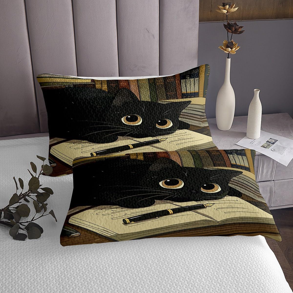 Erosebridal Cartoon Little Cat Quilt Set Queen Cute Anime Animal Bedspread Pink Dreamy Cherry Blossom Coverlet Set for Kids Adults,Japanese Style Kawaii Kitten Bedding Quilted