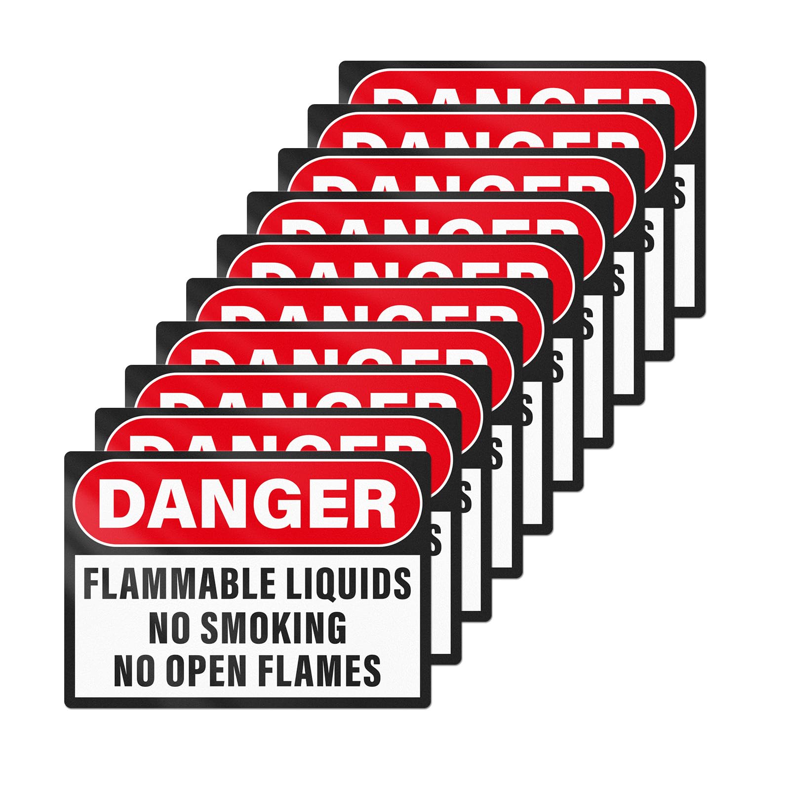 Confezione da 10 cartelli autoadesivi in metallo con scritta "Danger infiammable Liquids" 20,3 x 30,5 cm, per uso interno ed esterno