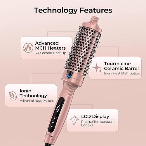 Miniatura 4 de Terviiix Cepillo térmico, 1.5 pulgadas de calentamiento rápido cepillo caliente Get Voluminous Style, Turmalina de cerámica iónico calentado rizador