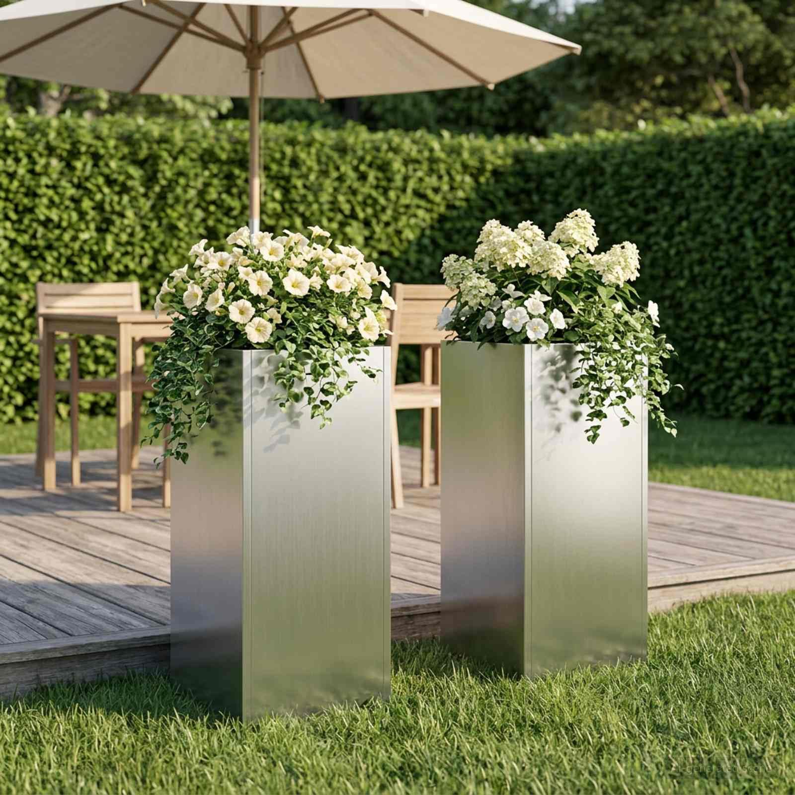 Genérico Macetero de Jardín 2 uds. Plateado 20 x 20 x 40 cm,Casa y jardín,Maceteros y jardineras,4.3 kg-8005299