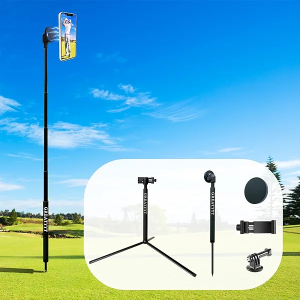 GreatYYT Monopod and Tripod Selfie Stick to Record Golf Swing - Multi Functional Phone Holder with Magnetic and Phone Holder - Golf Training Aid - Compatible with All iPhone Android Phone