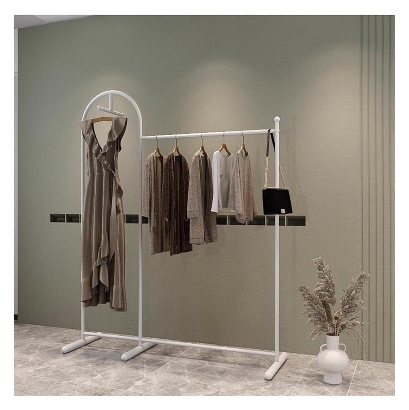 FGXHHS Freestanding Metal Garment Rack with Open Partition for Retail Stores, Bedroom, and Wardrobe Organization