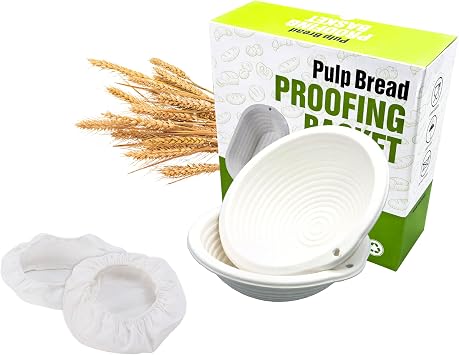 10" Round Wood Pulp Bread Proofing Basket, Banneton, Grooved Pattern Non-Stick Natural Wood Pulp Pressed for Durability Proofing Baskets for Sourdough Bread Baking 2Pcs