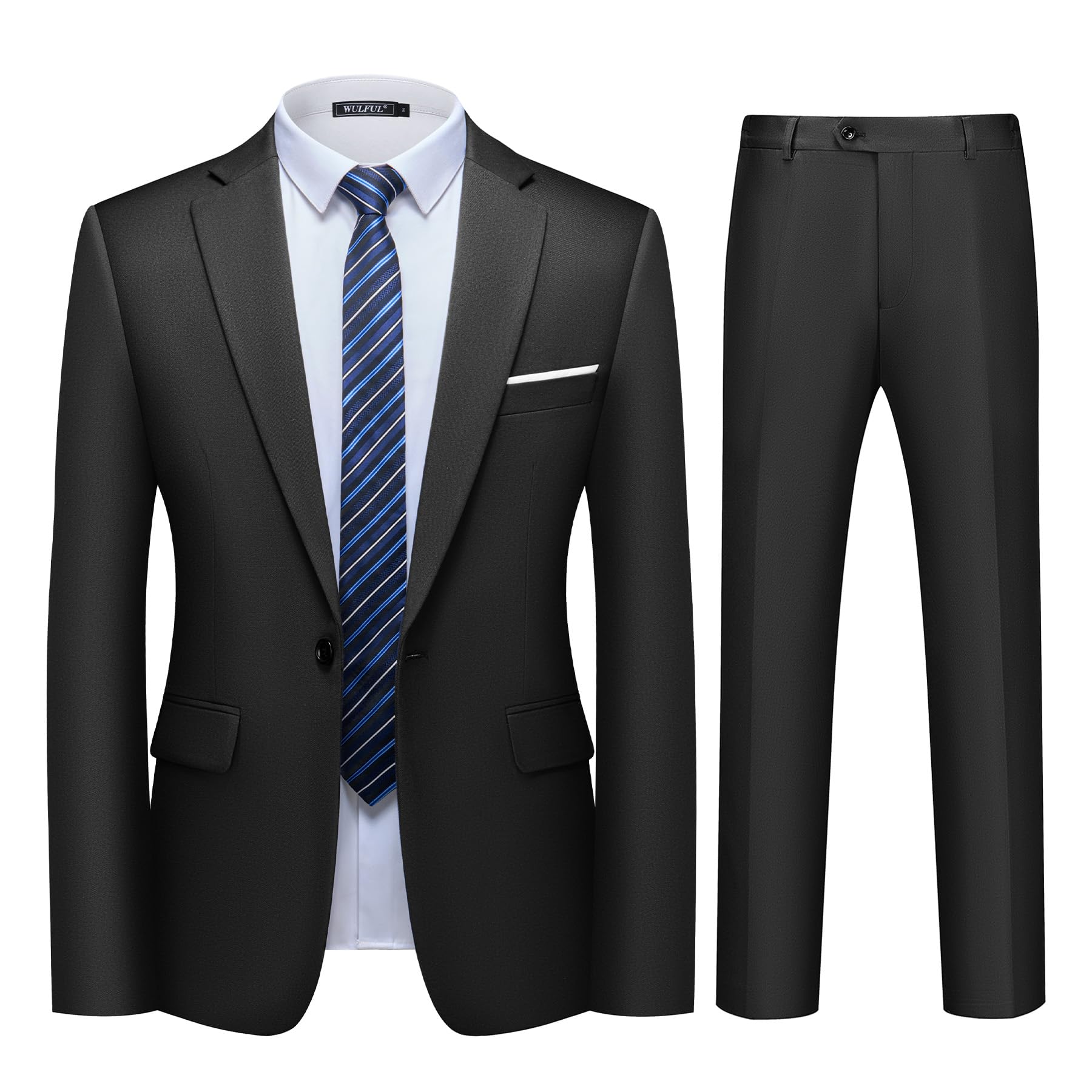 wulful Men's 2 Piece Slim Fit Suit Set One Button Blazer Jacket Pants Tuxedo Set-picture-10