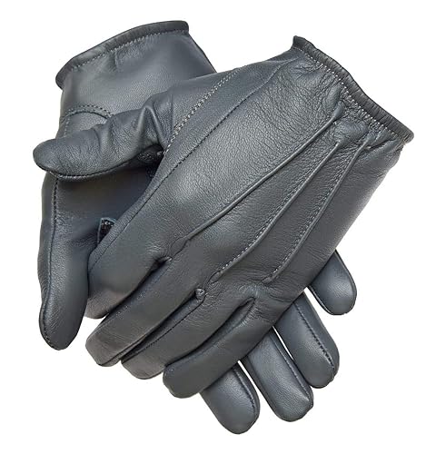 Ergonomic Cut Leather Police Driving Gloves - Small - Dark Grey