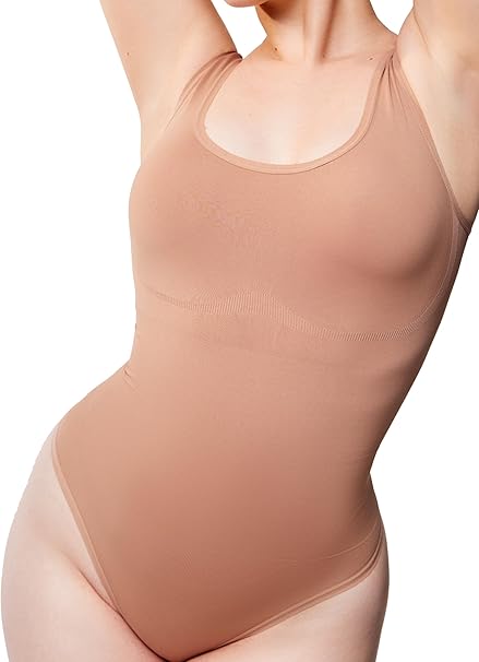 WAISTLINE Women's Sleeveless Bodysuit - Seamless Tummy Control Shapewear Body Suit - Sculpting Snatched Waist Shaper (Nude L)