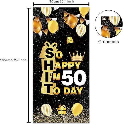 Miniatura 2 de Cartel con texto en inglés So Happy IM Fifty Today Happy 50th Birthday, confeti y aplausos a los 50 años de edad, decoraciones temáticas para él,