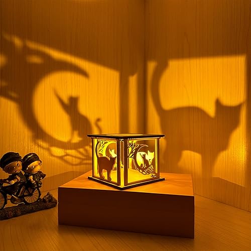 Miniatura 6 de Portavelas pequeños de madera con diseño de gato en la luna, farol rústico de Ramadán, luces decorativas para interiores para casa de campo, cocina,