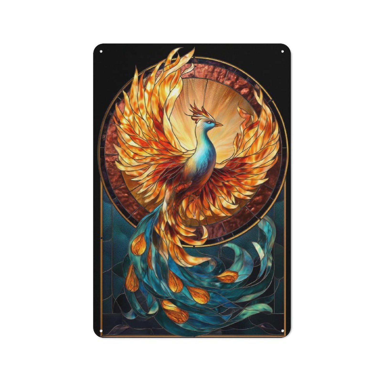 Junmoney Phoenix Stained Glass Art Vintage Metal Plaque 30X20cm For Man Cave Or Games Room, For An Autumn Update To Man Cave And Games Room