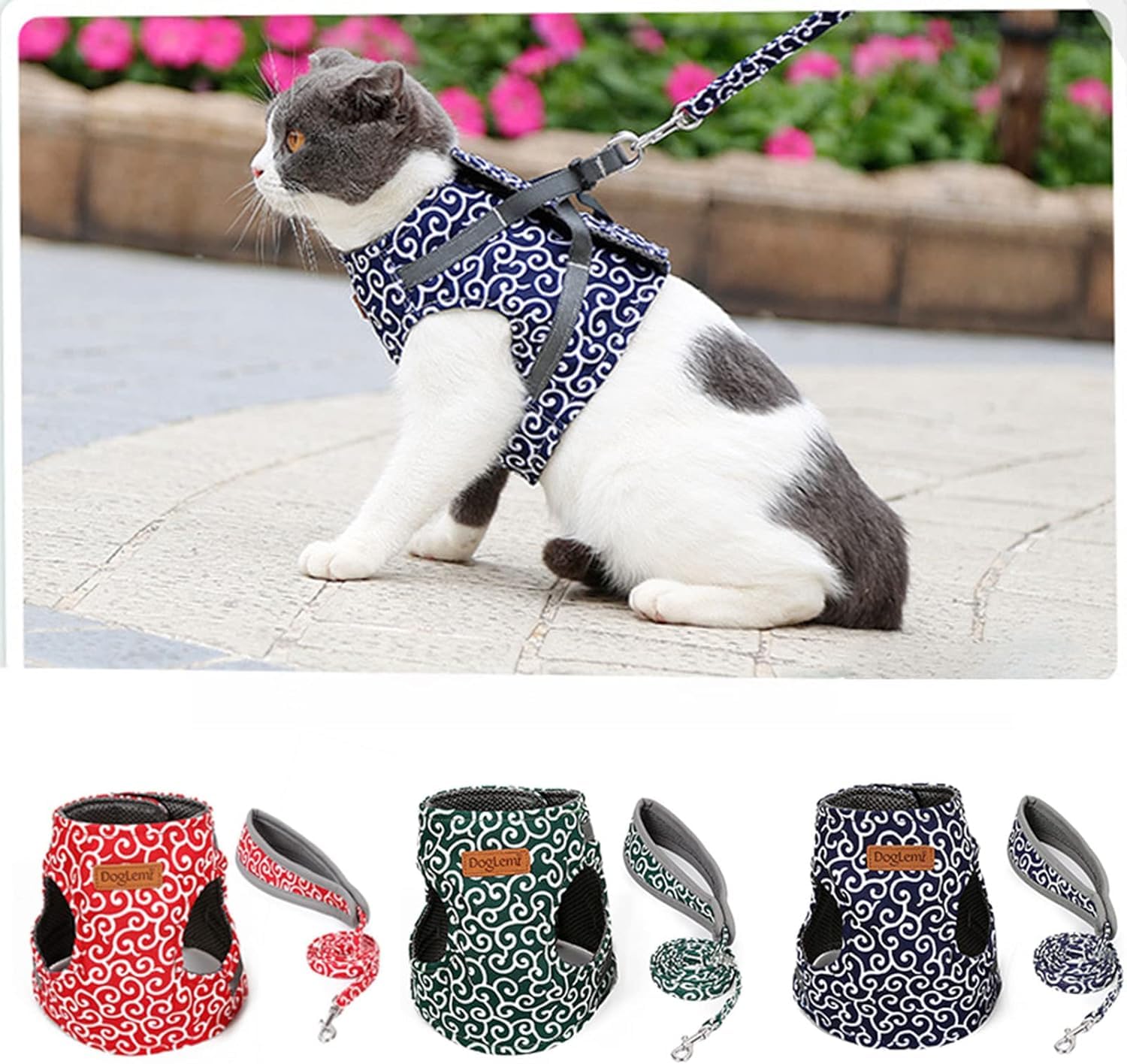 2023 Weste for Katzen, Hunde, Geschirr und Leine, Anti-Break-Away-Brustgurt, Katzenkleidung / 966 (Color : Green, Size : XL)