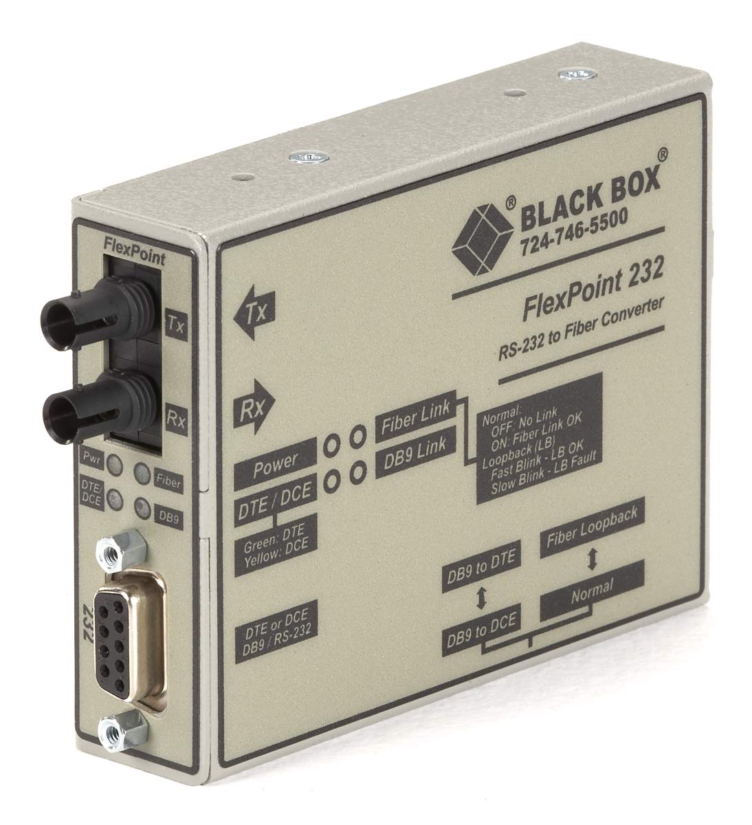 Black Box FlexPoint Modular Media Converter, RS-232 to Fiber, Single-Mode, 30 km, ST - 1 x ST Ports - DuplexST Port - Single-mode - Internal, Standalone, Wall Mountable - TAA Compliance