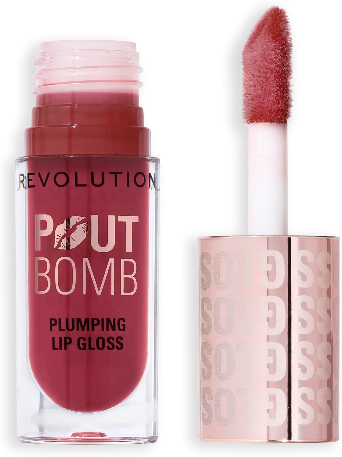 Makeup Revolution Pout Bomb Plumping Gloss – Rosewood Rose Pink | 3-in-1 Lip Plumper + Gloss + Treatment | With Hyaluronic Acid, Vitamin E & Peppermint | Glass-Like Shine, Non-Sticky Finish | 100% Vegan & Cruelty-Free | 4.6ml