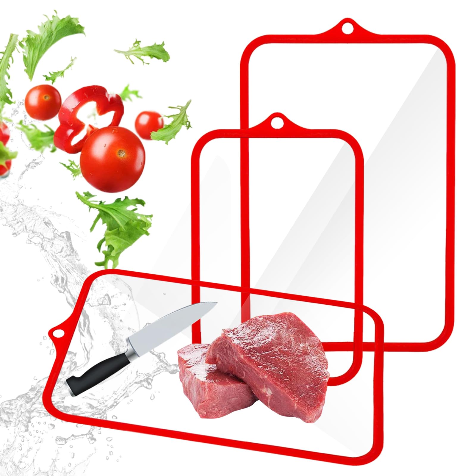 Lot de 2 planches à découper en verre - Passe au lave-vaisselle - 38 x 25 cm et 30,5 x 20,5 cm - Transparent - Verre trempé résistant aux rayures - Hygiénique avec rainure à jus et bord en silicone