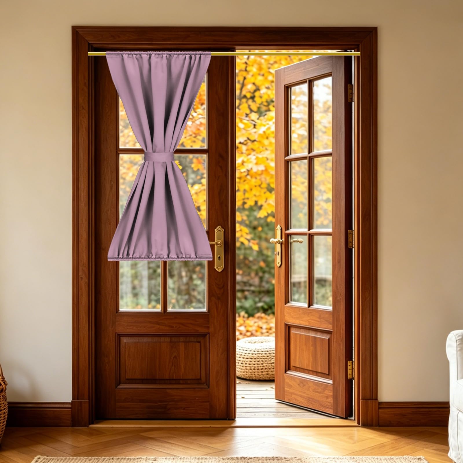 sourcing map 1 PC French Door Curtain, 76.5 x 127cm Blackout Thermal Insulated Energy Saving Drape Polyester Rod Pocket Curtains & Drapes for Kitchen Front Door Window Treatments, Rose — image 1