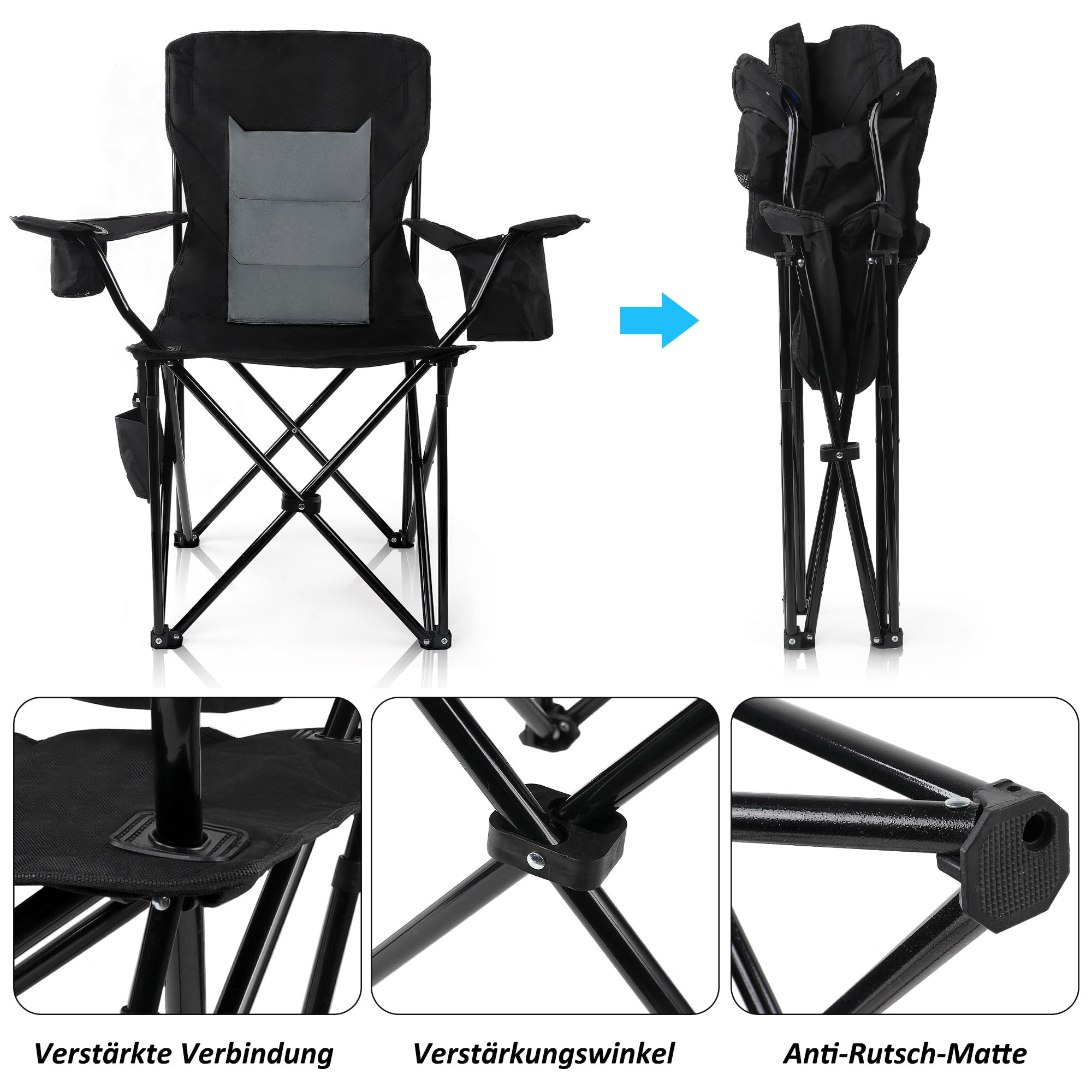 CALIYO Campingstuhl Faltbar klappstuhl Camping Stuhl Chair Sofa, Strandstuhl Faltbar Leicht Hoher Tragkraft von 120 kg, Angelstuhl Campingsessel Bequem für Reisen zu Hause und im Freien