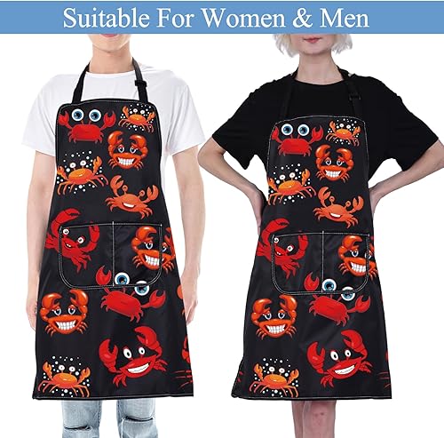 Miniatura 4 de CMNIM Divertido delantal de cangrejo - Delantal rojo para hervir y barbacoa con bolsillo