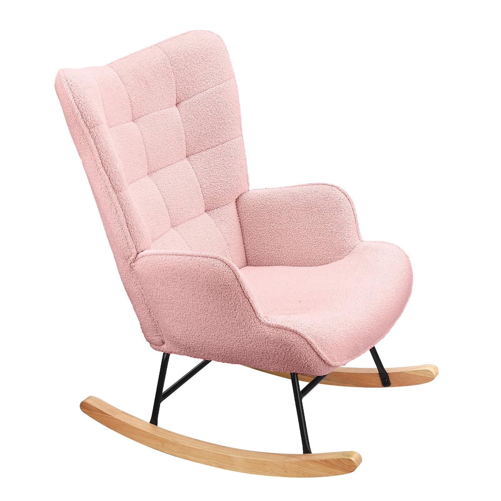 Sedia a dondolo, sedia a dondolo, imbottita, per soggiorno, camera da letto, portata fino a 130 kg, rosa, 75 x 68 x 92 cm