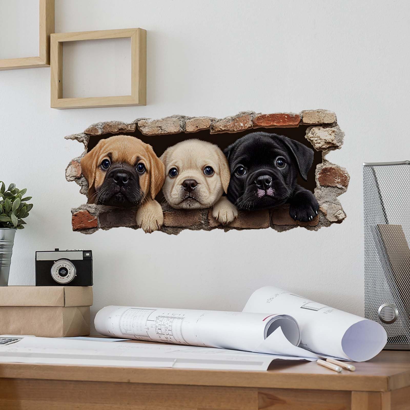 Pegatinas de Pared 3D Perros Cachorros Adhesivos Decorativos Efecto Agujero Vinilos Pared Infantiles Decoración de Pared para Habitación Niños Bebés Dormitorio Salón
