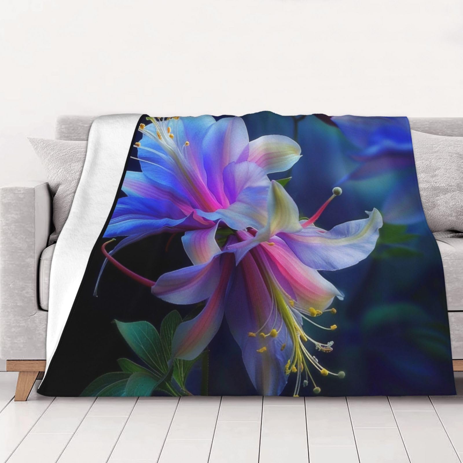 Couverture en flanelle imprimée de fleurs 200x150 cm pour lit et canapé