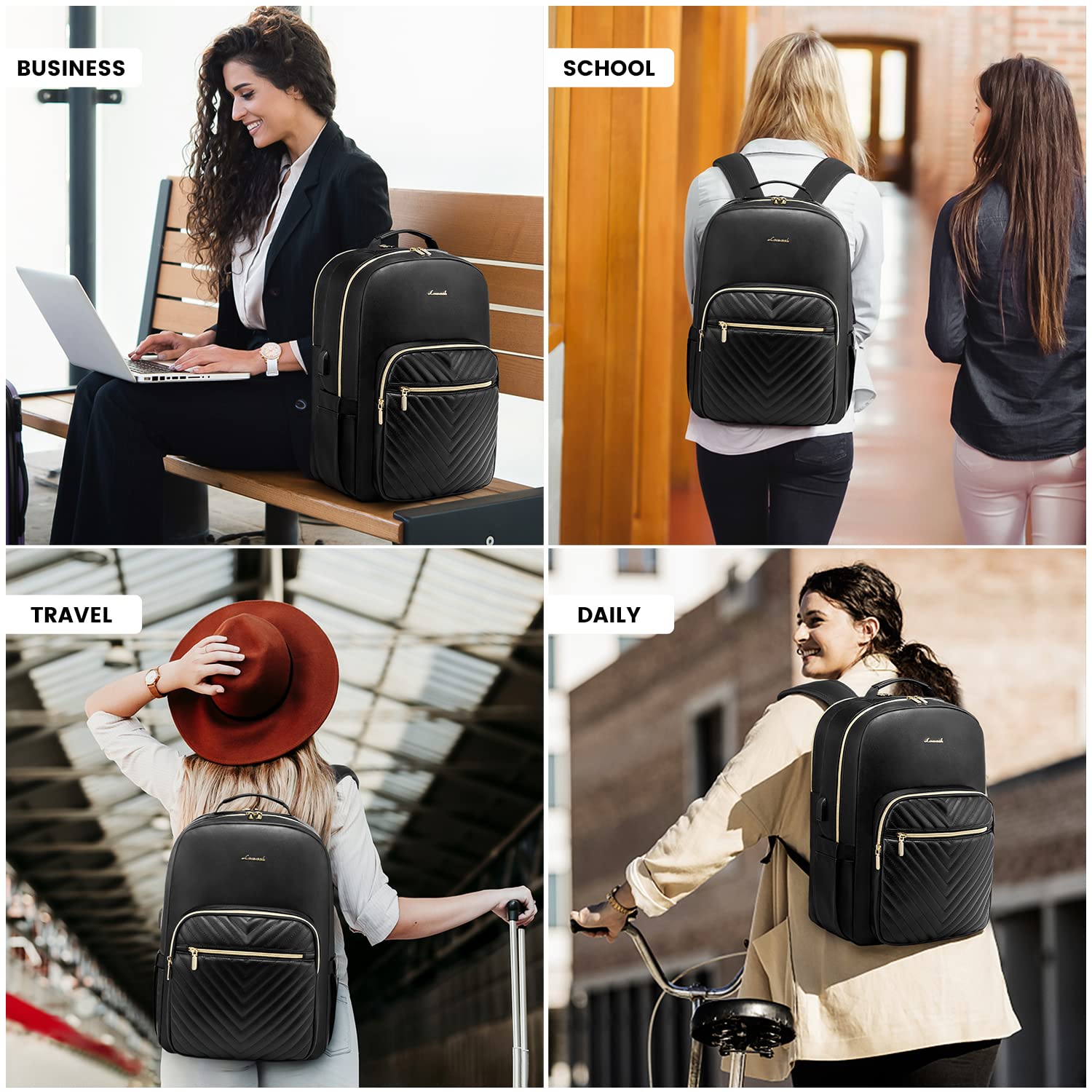 Women Backpack Purse Faux Leather Large Capacity Travel Work School Women Soft Faux Leather Ladies main image 2