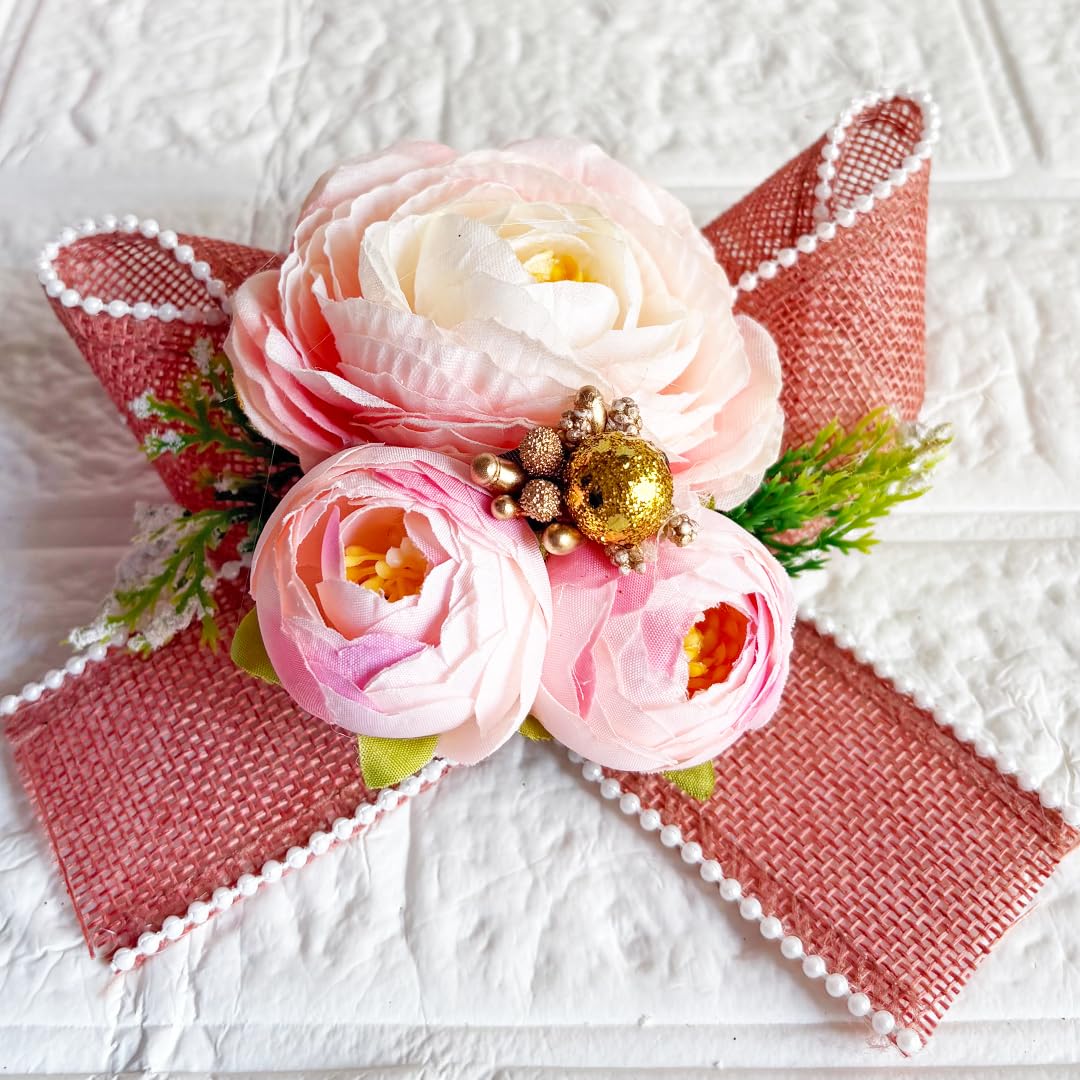 Craft Shop India Handmade Artificial Big Peonies 3 Flower Bunch for Trousseau Packing, Ready to use Flower Brooch Hamper for Decoration, Gift Wrapping Flowers (3, Pink D2) 4