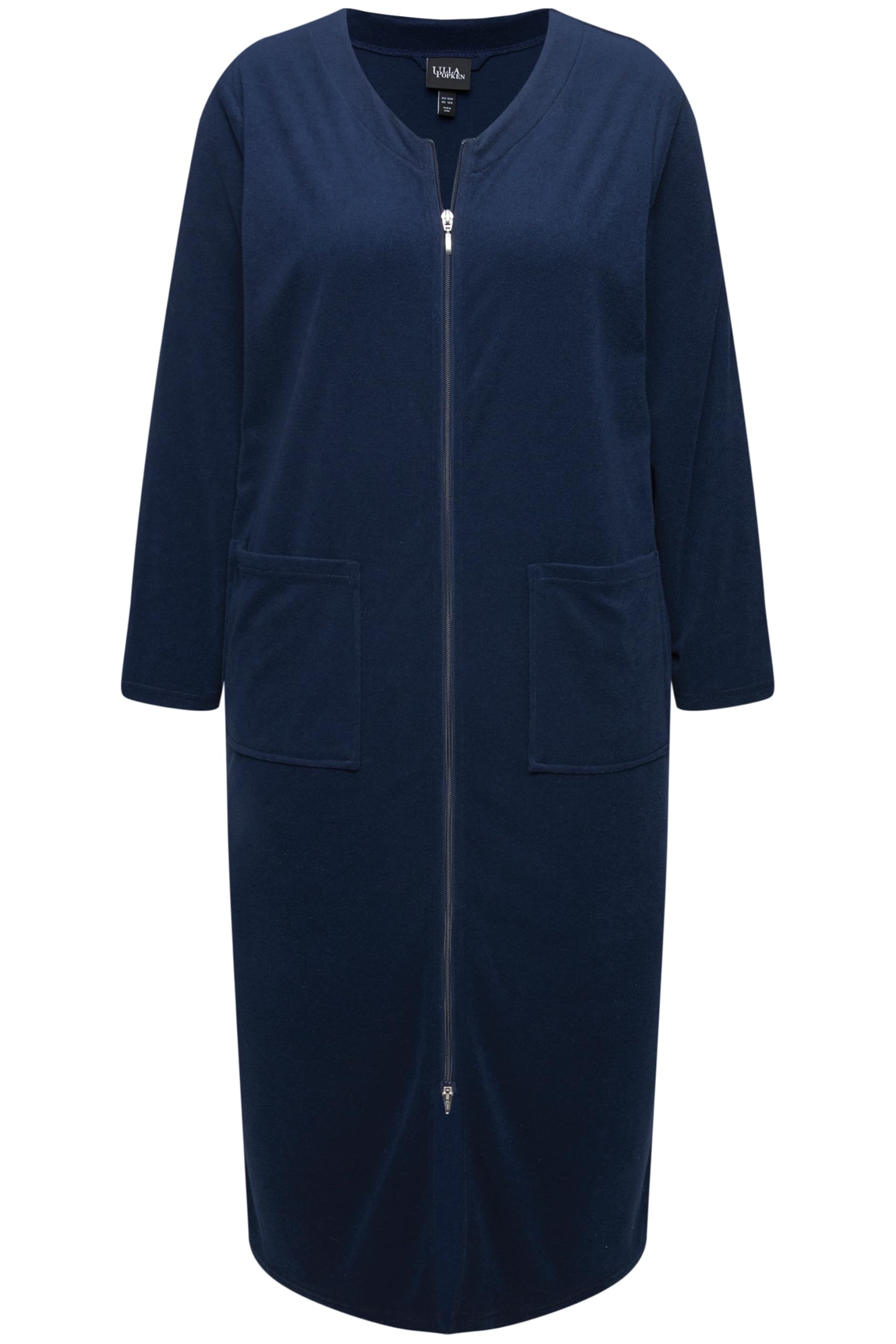 Ulla Popken Womenswear Plus Size Curvy Long Zip Front Cotton Blend Terry Bathrobe 749967