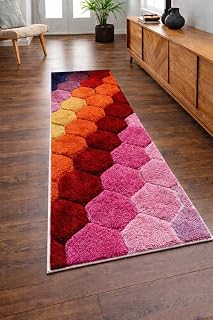 Naze Shaggy Carpet for Living Room Modern Geometric Rug Soft Thick Plush Area Rug | Home Floor Décor,Hall,Bed Room, 1.5X4 Feet (Box Multi 3D)