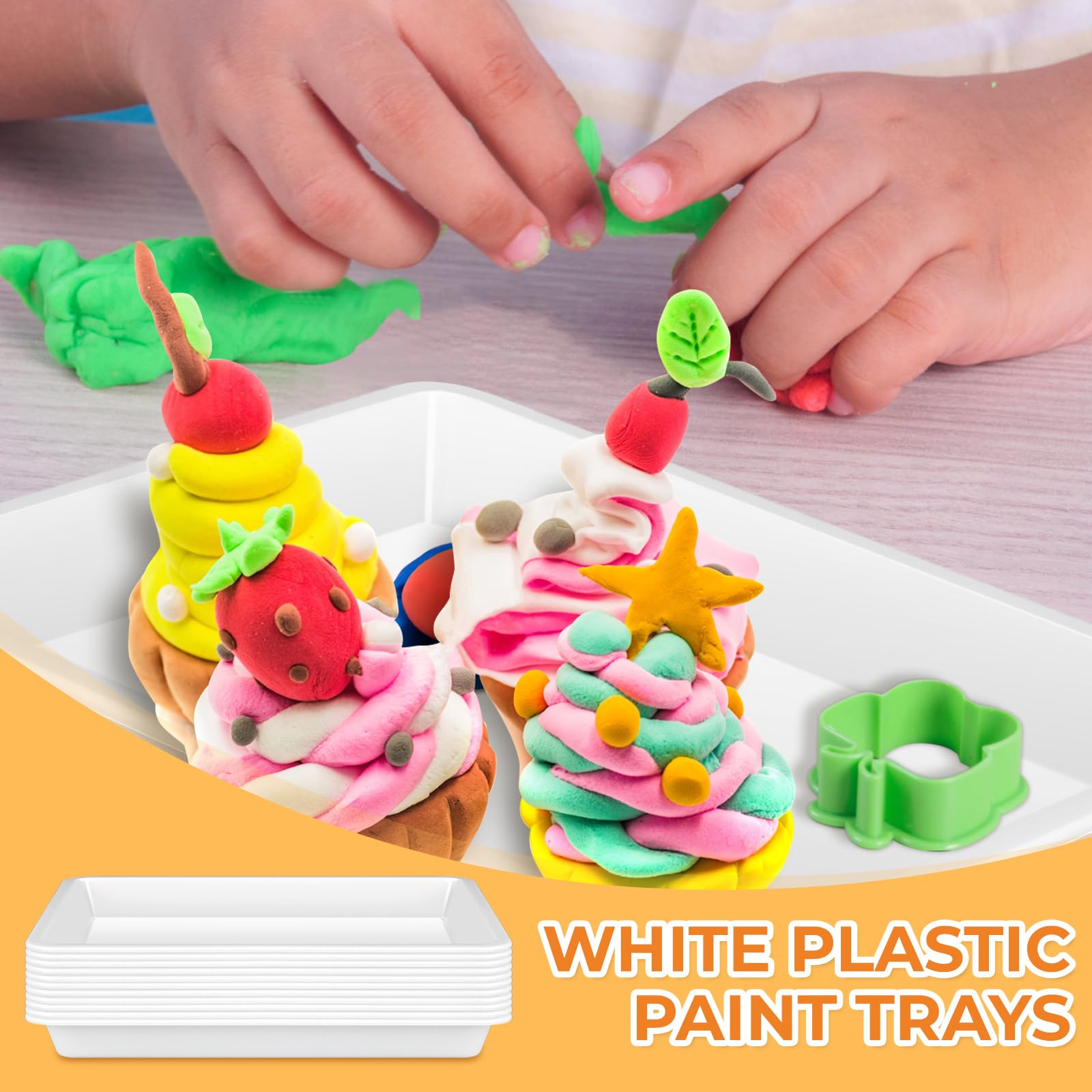CZWESTC 12 PCS Plastic Paint Trays, Stackable White Art Tray for Building Blocks, Beads Sorting, DIY Projects, Painting, Small Craft Trays for Kids (11 x 8.2 Inch) - Image 6