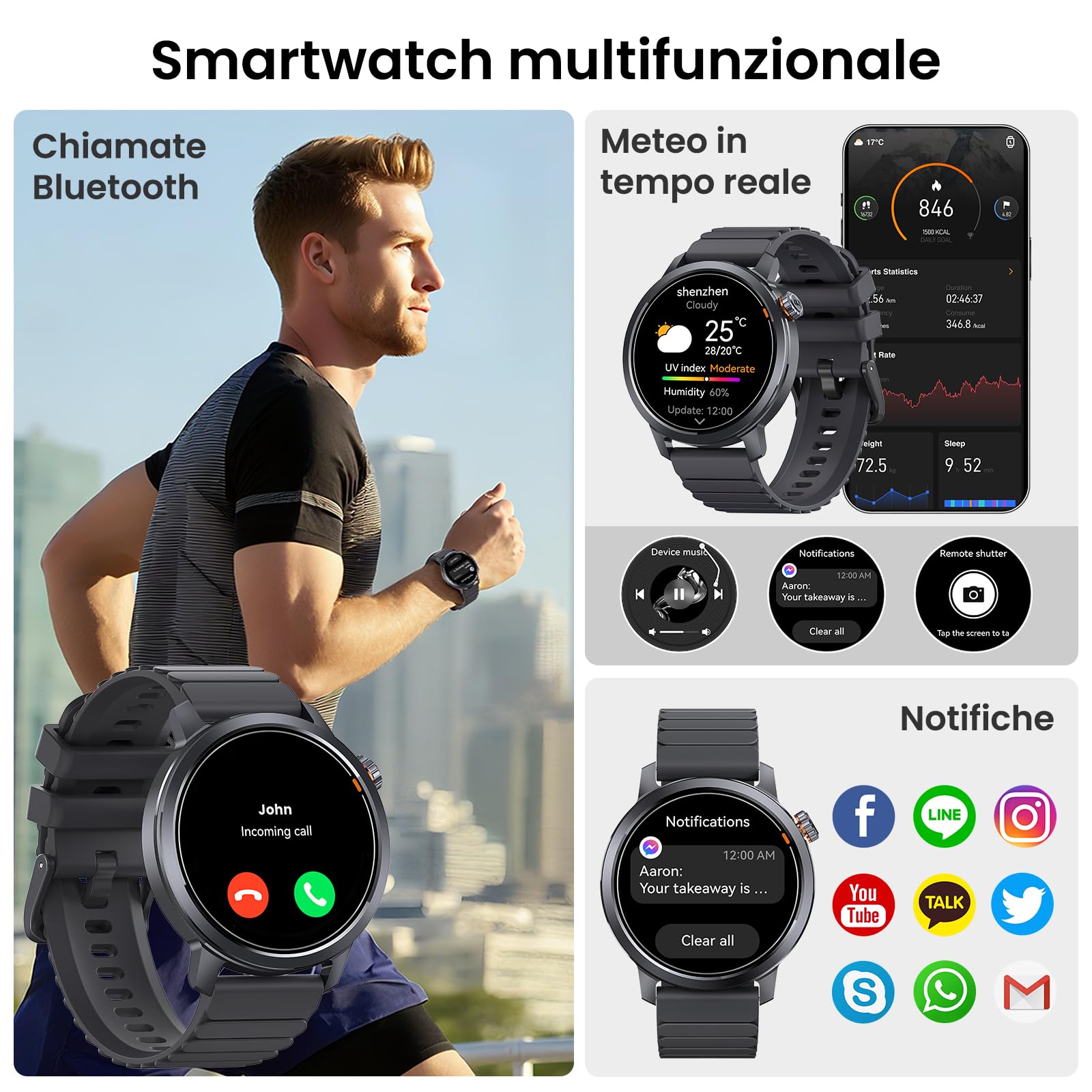 KOSPET Smartwatch con Display AMOLED 1,43" e Chiamate Bluetooth, Autonomia 18 giorni, Monitoraggio Frequenza Cardiaca, SpO2 e Sonno, 170+ modalità Fitness, IP68 impermeabile, Compatibili Android e iOS