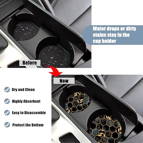 Miniatura 4 de Portavasos para automóvil, posavasos de cerámica absorbente con hojas de mármol negro, portavasos para bebidas, accesorios para automóviles para