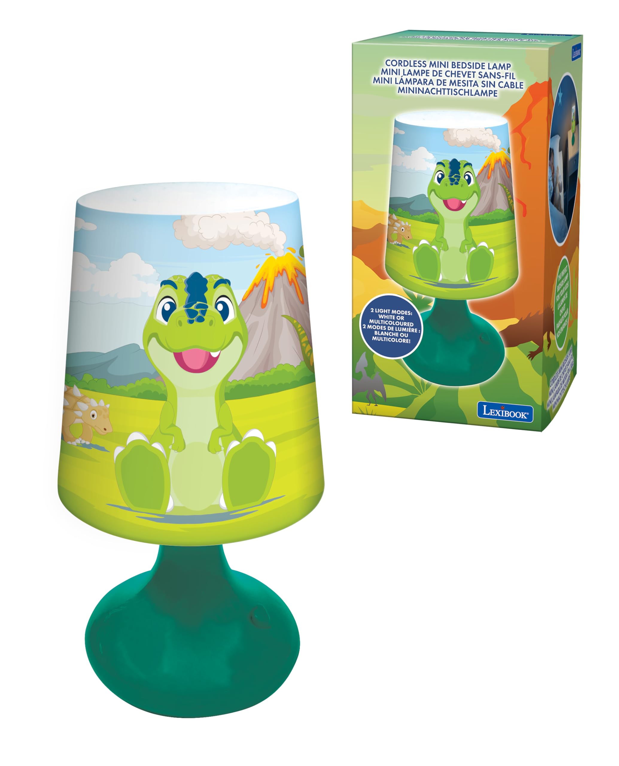 LEXIBOOK, Dinosaur - Dinosaur Mini Cordless Bedside Lamp and Nightlight - MLT10DINO