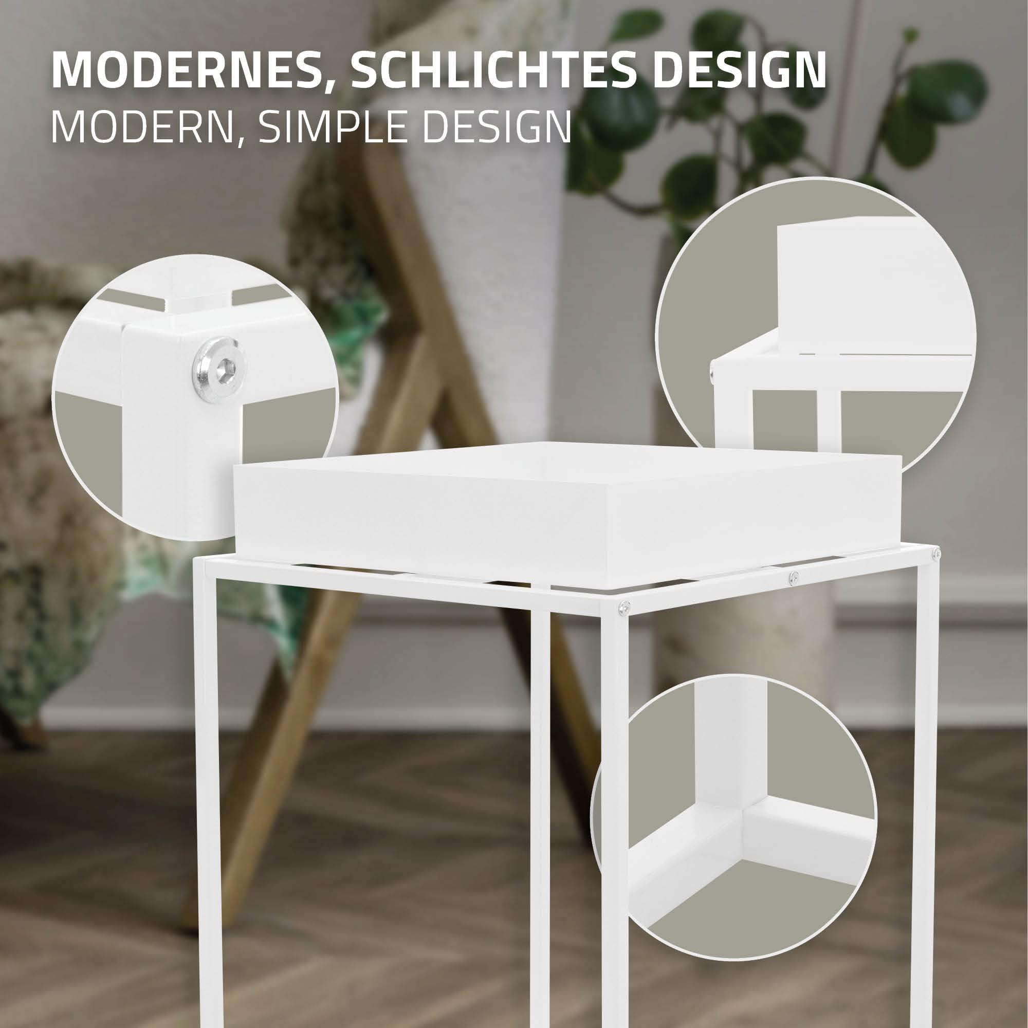 ML-Design Soporte para Plantas de Metal Blanco Macetero de Pie 88 x 45 x 45 cm Jardinera para Interior o Exterior Diseño Moderno Florero Maceta de Construcción Robusta y Estable para Flores Decorativo