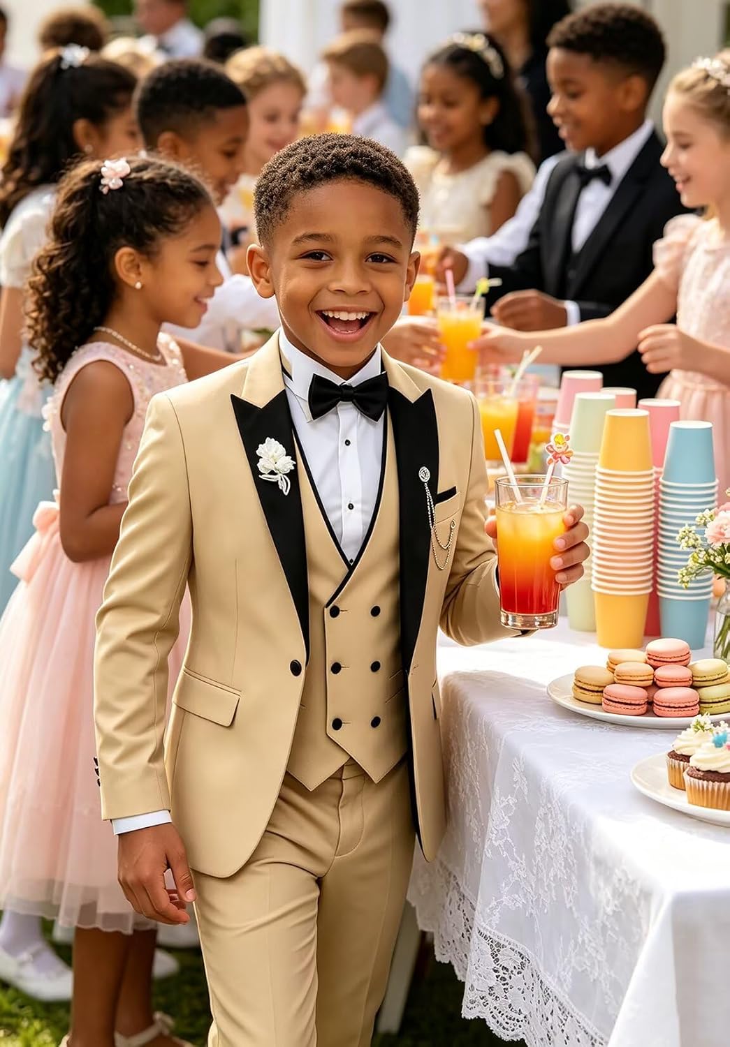 Kids Tuxedo Suits for Boys Slim Fit Wedding Prom Outfit Teen Dresswear Set