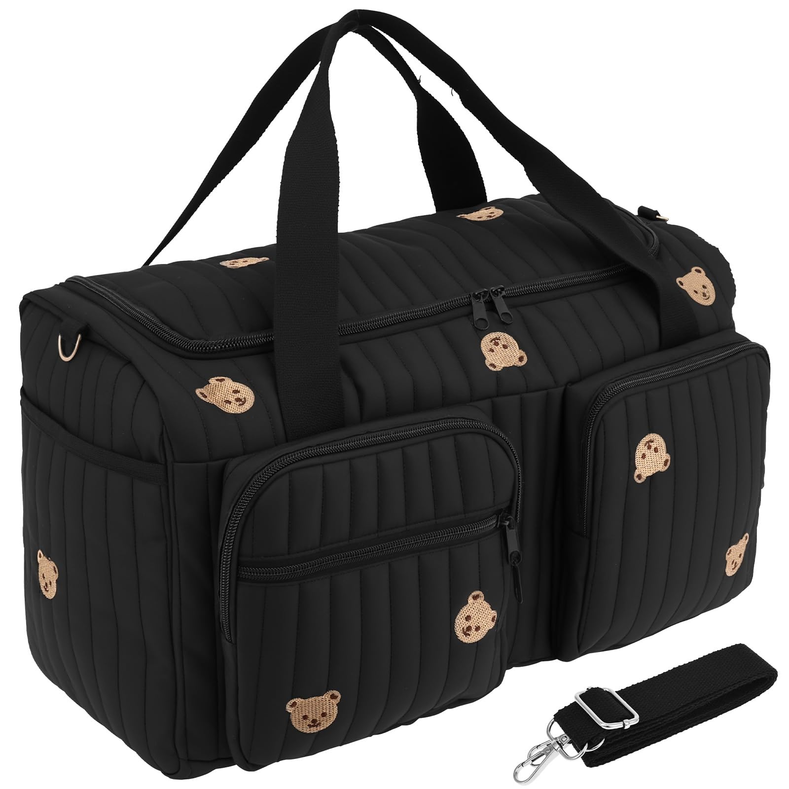 Large Baby Changing Bag,Hospital Maternity Bags with Embroidery Multiple Pocket,Diaper Tote Bag with Shoulder Strap,Cotton Nappy Bags for Hospital Birth, Pram, Hospitalization & Travel(Black)